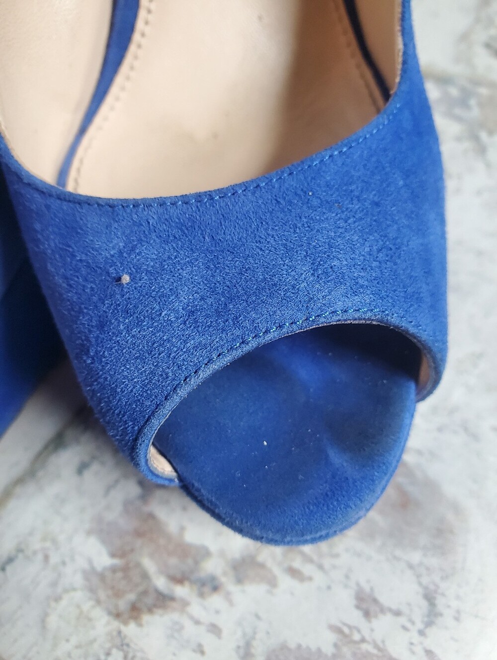 PRADA Cobalt Blue Suede Platform Peep-Toe Slingback Heels Size 40 - Picture 6 of 16